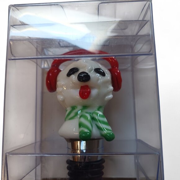 NWT Pier 1 Christmas Dog Wine Bottle Stopper – Red Earmuffs & Scarf 🎄 - Picture 6 of 9